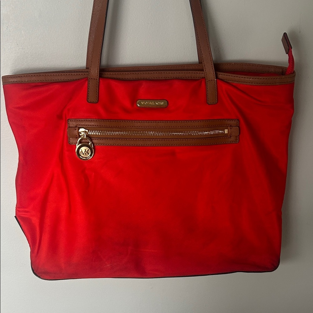 Michael Kors Red Tote with Brown Details